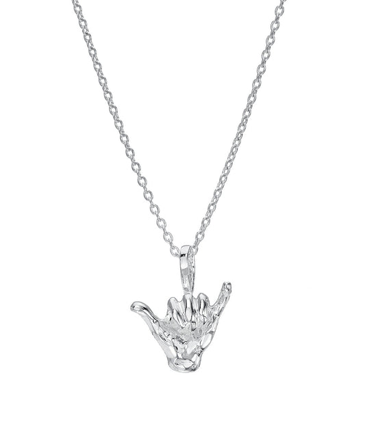 Sterling Silver Hang Loose Shaka Sign Pendant Necklace