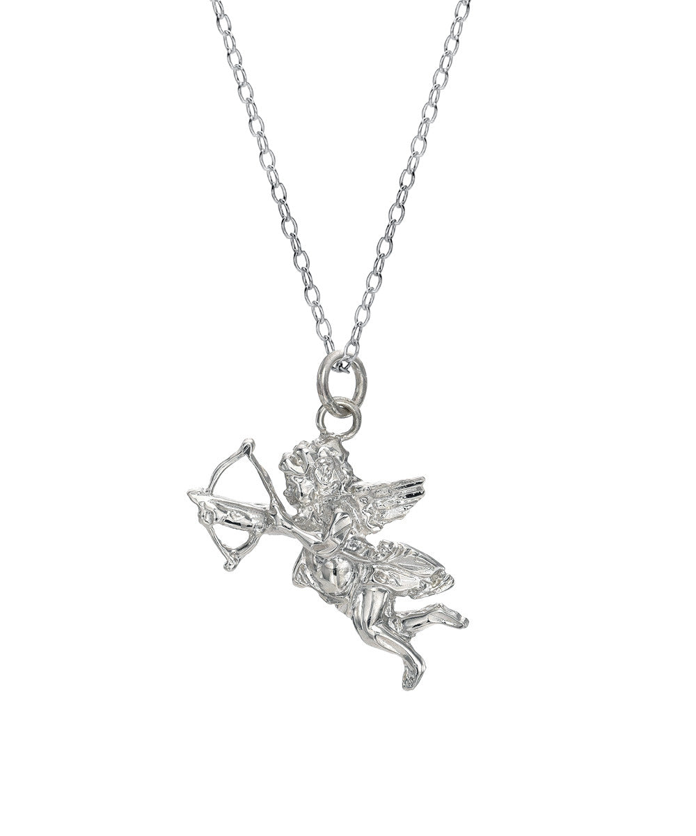 Sterling Silver Affeto Cupid with Bow and Arrow Pendant Necklace, 18"