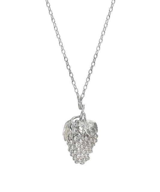 Sterling Silver Grape Bunch on Vine Pendant Necklace, 18"