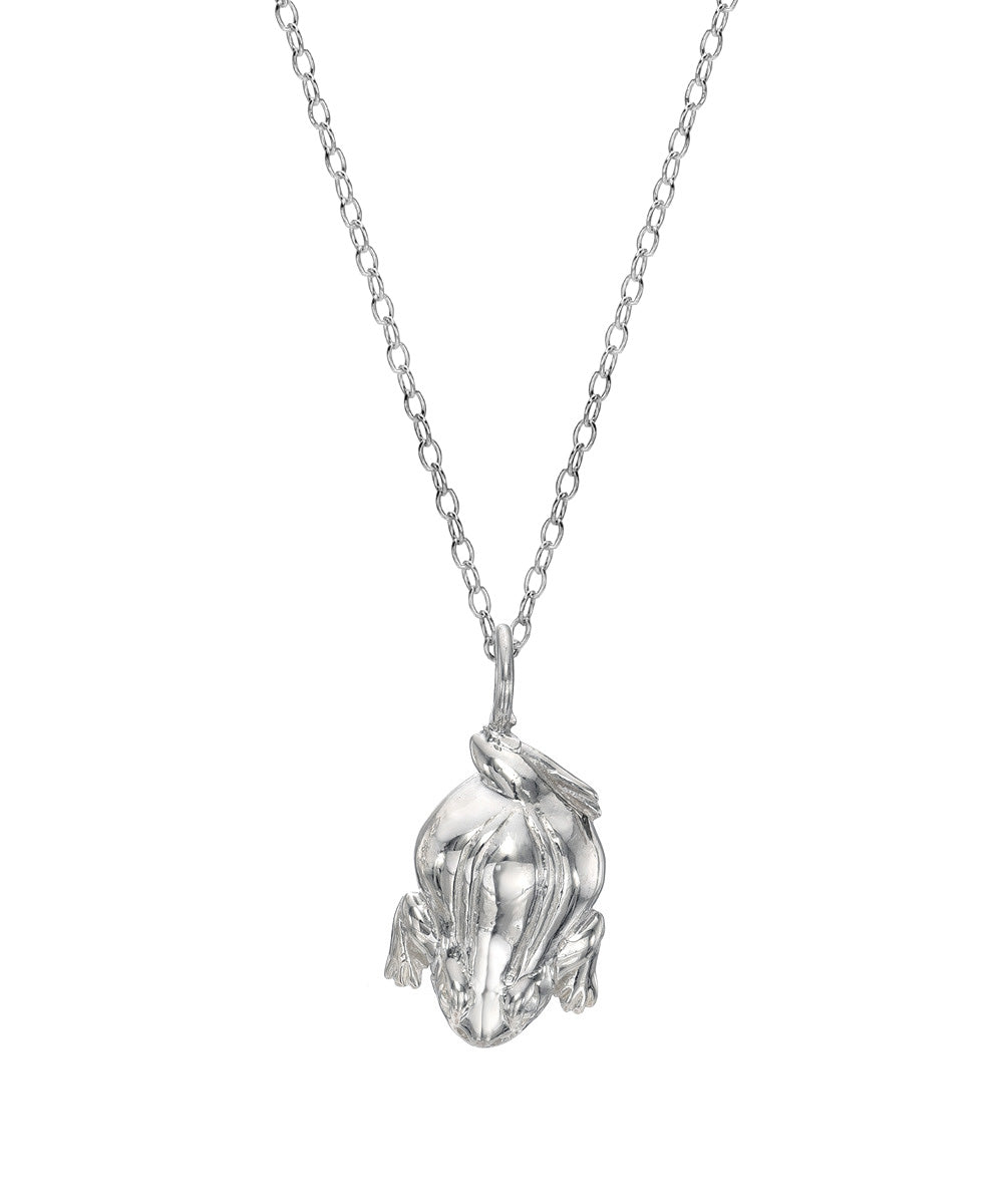 Sterling Silver Jin Chan Money Toad Frog Pendant Necklace, 18"
