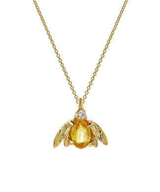 14KT Gold Diamond and Sapphire Bee Pendant Necklace, 18