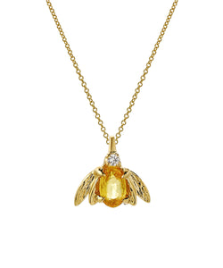 14KT Gold Diamond and Sapphire Bee Pendant Necklace, 18"