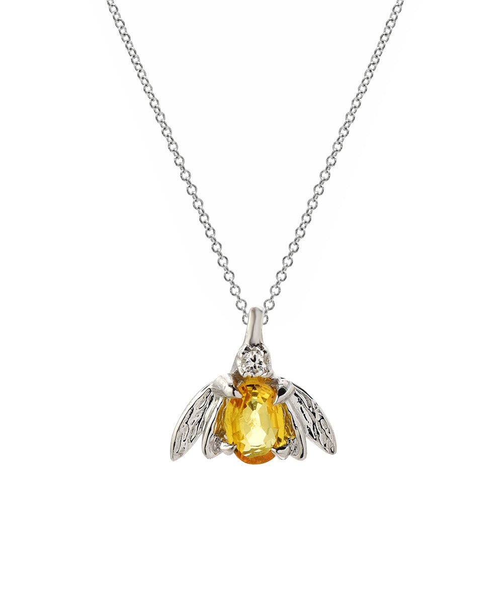 14KT Gold Diamond and Sapphire Bee Pendant Necklace, 18"