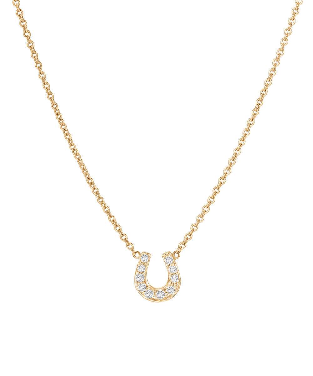 14KT Gold Pave Diamond Horseshoe Necklace 0.06 CT