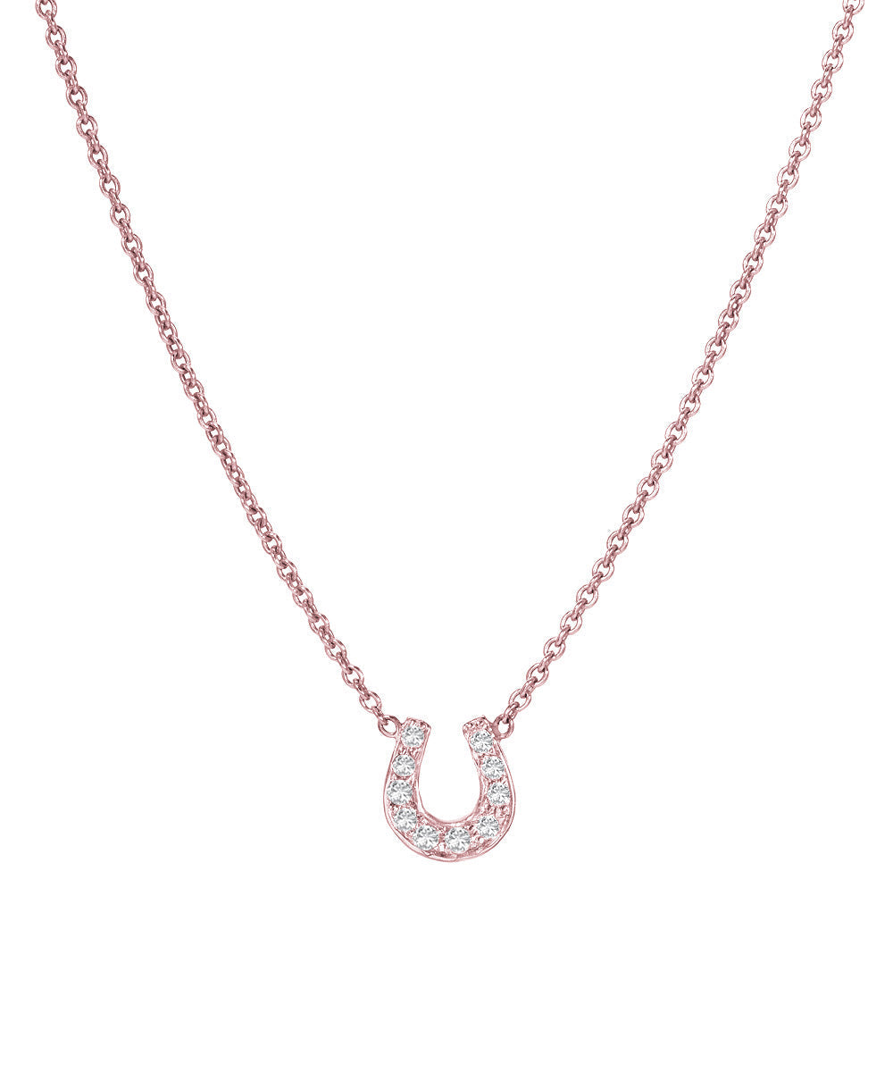 14KT Gold Pave Diamond Horseshoe Necklace 0.06 CT
