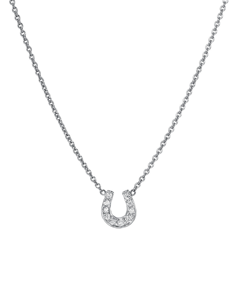 14KT Gold Pave Diamond Horseshoe Necklace 0.06 CT