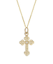 14 Karat Diamond Cross Fleury 0.01 CT, 18"