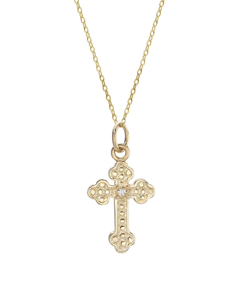 14 Karat Diamond Cross Fleury 0.01 CT, 18"