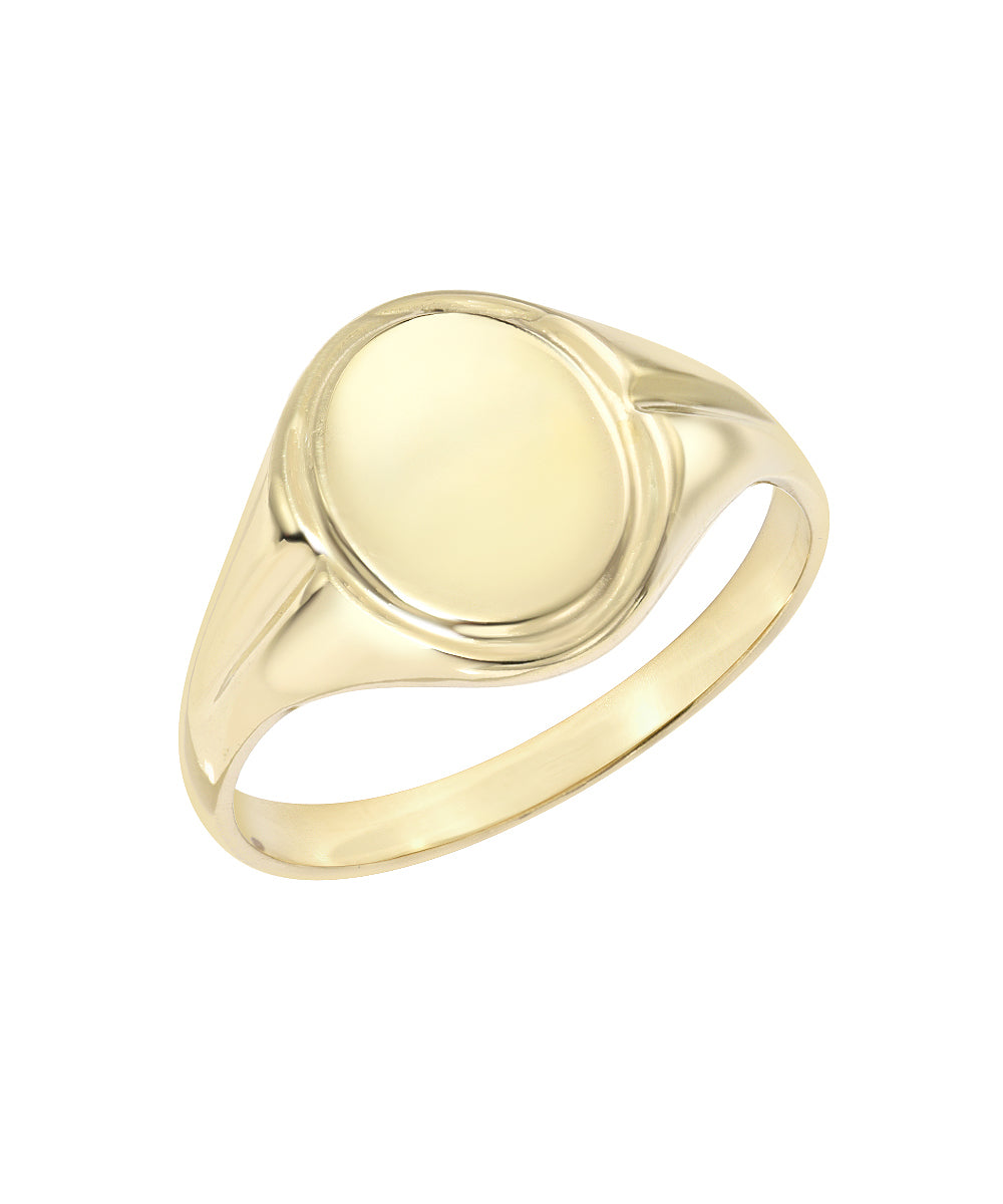 14KT Yellow Gold 12 mm Oval Center Lined Signet Ring