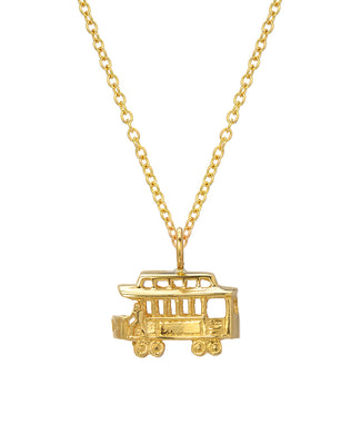 14 Karat Yellow Gold Trolley Cable Car Pendant Necklace, 18