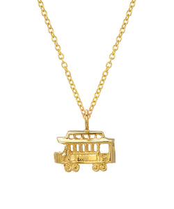 14 Karat Yellow Gold Trolley Cable Car Pendant Necklace, 18"