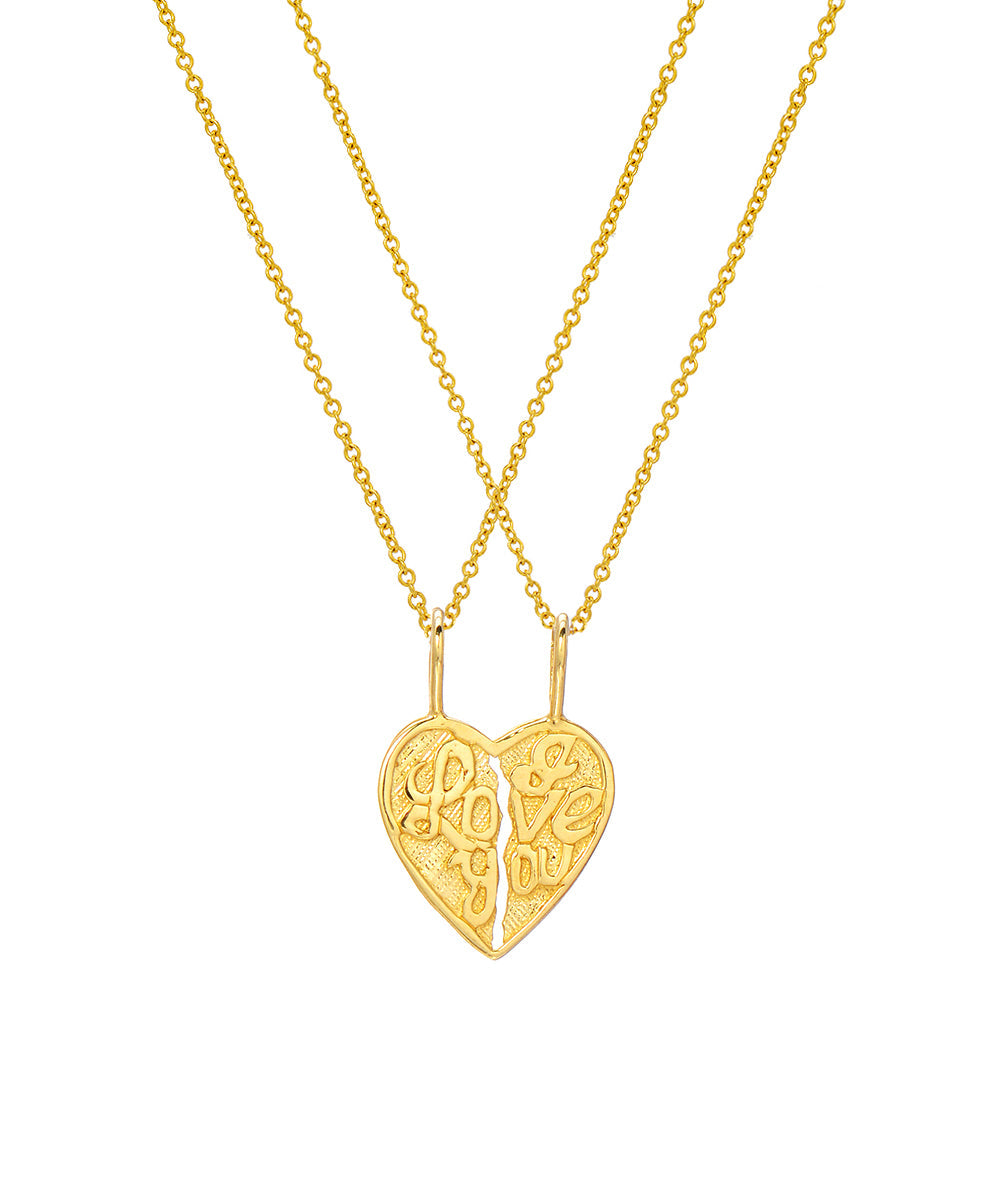 14 Karat Yellow Gold I Love You Double Heart Pendant Necklace, 18"