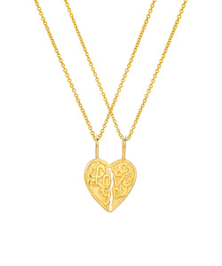 14 Karat Yellow Gold I Love You Double Heart Pendant Necklace, 18"