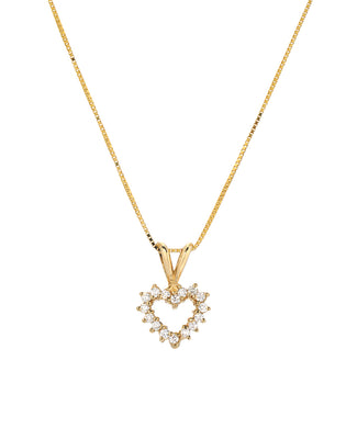 14 Karat Yellow Gold and Diamond Open Heart Pendant Necklace, 16