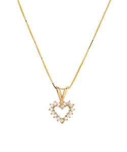 14 Karat Yellow Gold and Diamond Open Heart Pendant Necklace, 16"