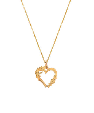 14 Karat Yellow Gold Floral Open Heart Pendant Necklace, 18