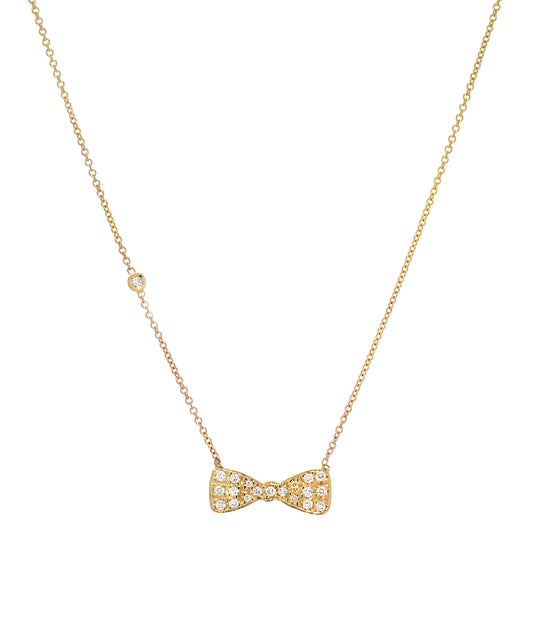 14KT Yellow Gold 0.11 ct SI 1 Clarity G to H Color Bowtie Diamond Necklace, 16"