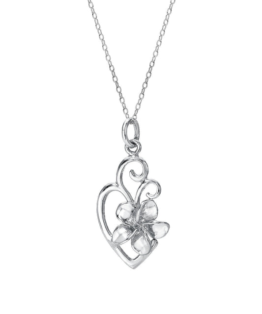 Sterling Silver Plumeria Scroll Pendant Necklace