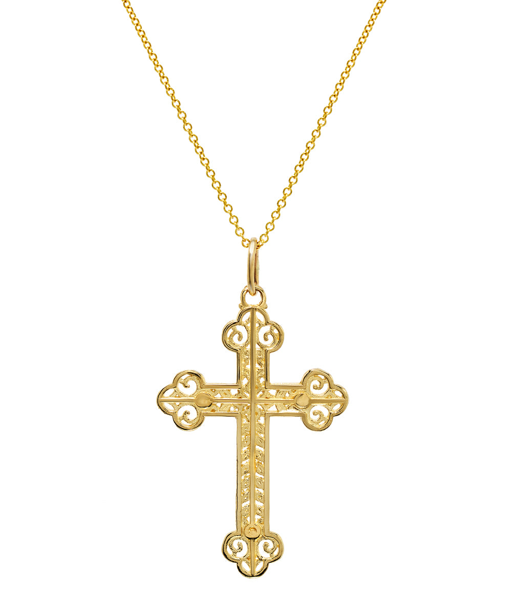 The 14 Karat Yellow Gold Cut Out Cross Pendant Necklace, 18", features a stylish cut-out design—an elegant choice for expressing your faith.