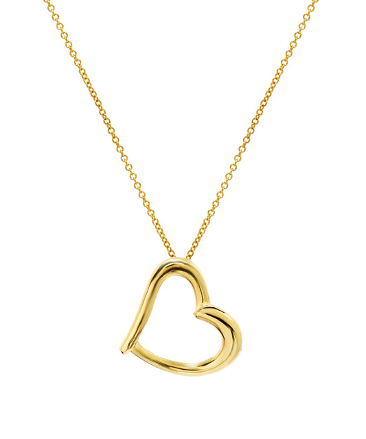 The 14KT Yellow Gold Sweet 16 Dangling Heart Pendant Necklace features a modern, smooth heart-shaped pendant with a slightly asymmetrical design.
