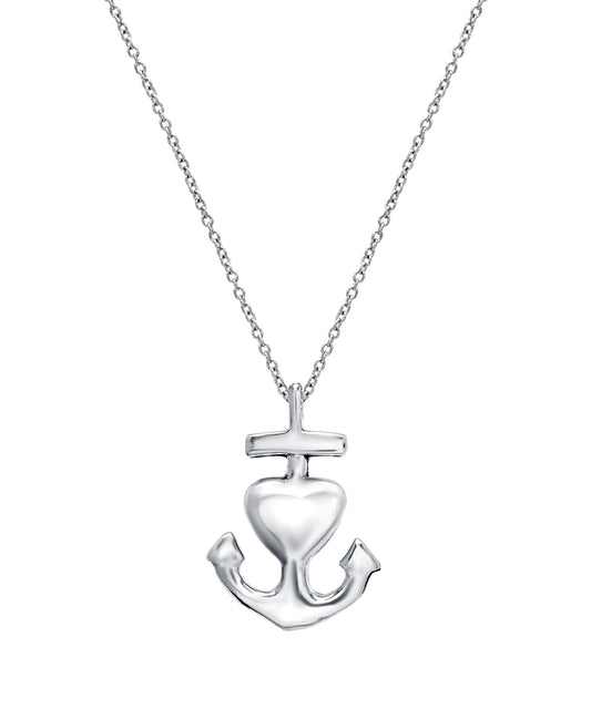 The Sterling Silver Love Strength Faith Anchor and Heart Pendant Necklace features a delicate chain with an anchor and heart pendant—an elegant 925 sterling silver piece perfect for daily wear.
