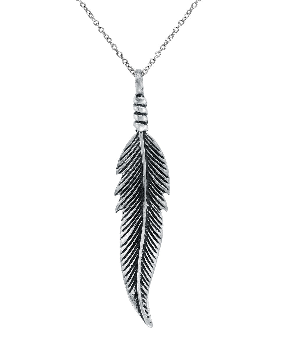 Sterling Silver Feather Pendant Necklace, 18"