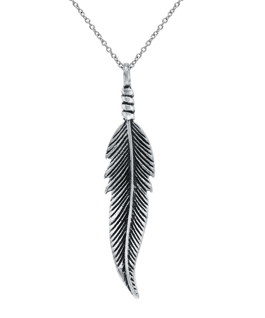 Sterling Silver Feather Pendant Necklace, 18"