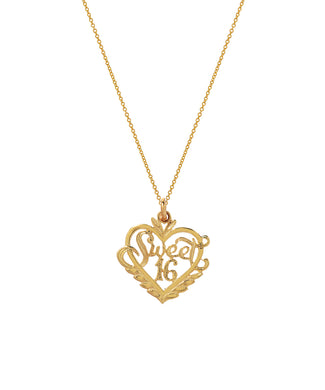 14 Karat Yellow Gold Sweet 16 Heart Pendant Necklace, 18