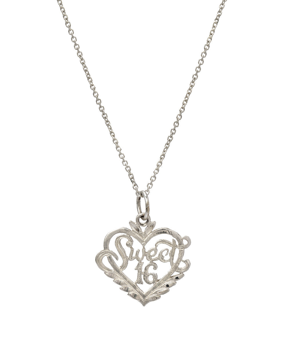 Sterling Silver Sweet 16 Heart Pendant Necklace, 18"