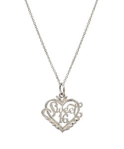 Sterling Silver Sweet 16 Heart Pendant Necklace, 18"
