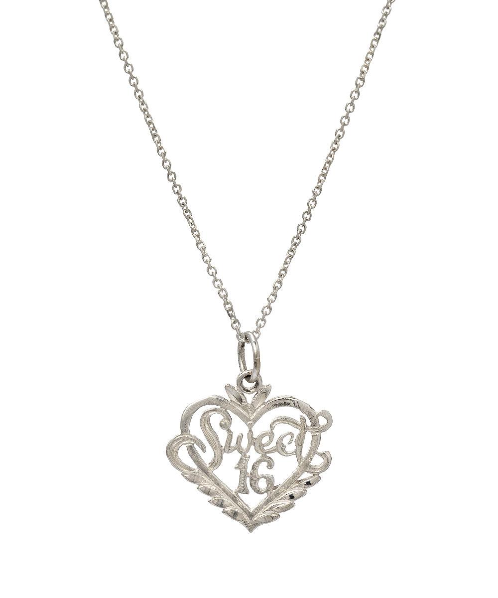 Sterling Silver Sweet 16 Heart Pendant Necklace, 18