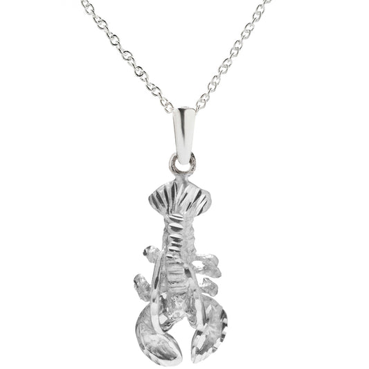 The Sterling Silver Lobster Pendant Necklace, 18", is an ideal nautical jewelry piece for ocean lovers, displayed against a white background.