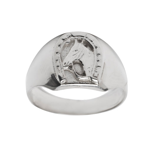 Sterling Silver Lucky Horseshoe Equestrian Ring