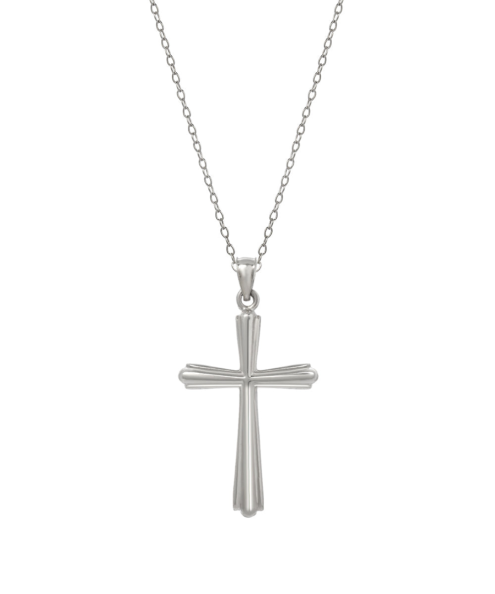 Sterling Silver Embossed Cross Pendant Necklace