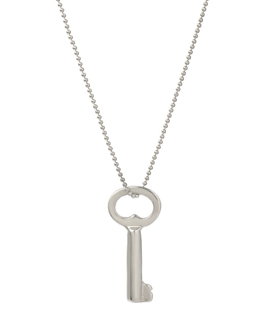 The Sterling Silver Key Pendant Necklace features a 925 sterling silver key-shaped pendant on a delicate ball chain, shown against a white background for an elegant look.