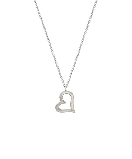 The Sterling Silver Sideways Heart Pendant Necklace, 18", features a thin chain and an open-centered heart pendant, shown on a plain white background.