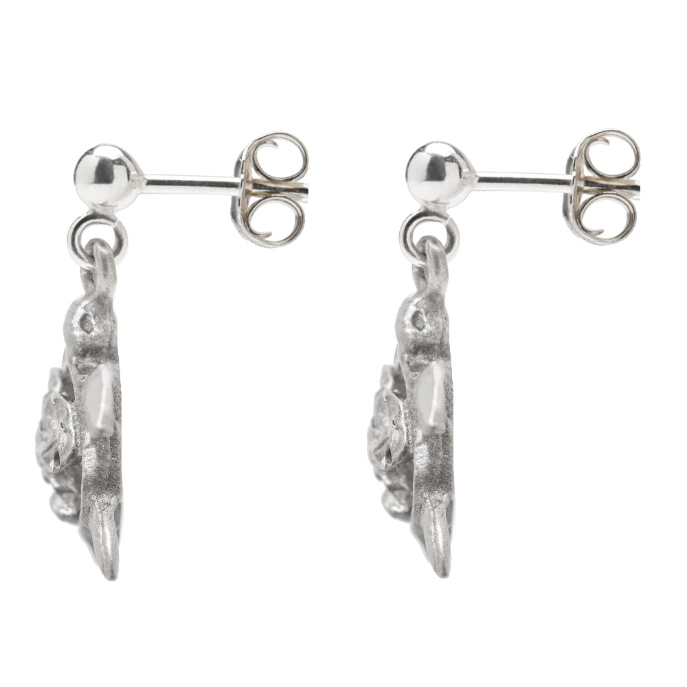 Sterling Silver Plumeria Sea Turtle Drop Earrings