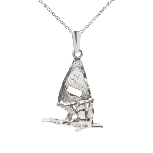 Sterling Silver Kite Surfer Pendant Necklace featuring a sculpted kite surfer design with textured details on a fine chain—ideal for anyone who loves ocean-inspired jewelry.