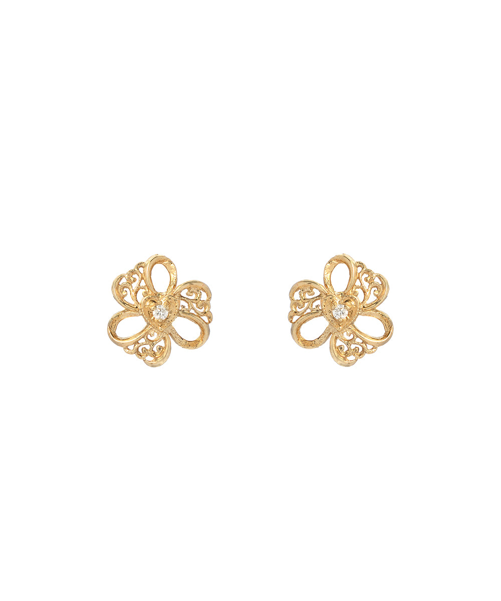 14 Karat Yellow Gold and Diamond Clover Diamond Stud Earrings