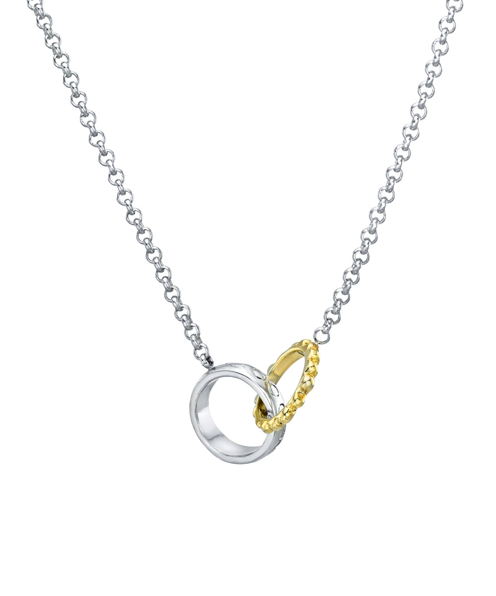 Sterling silver and 10KT Yellow gold interlocking necklace. 