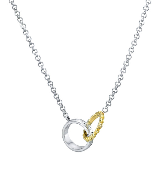 Sterling silver and 10KT Yellow gold interlocking necklace. 
