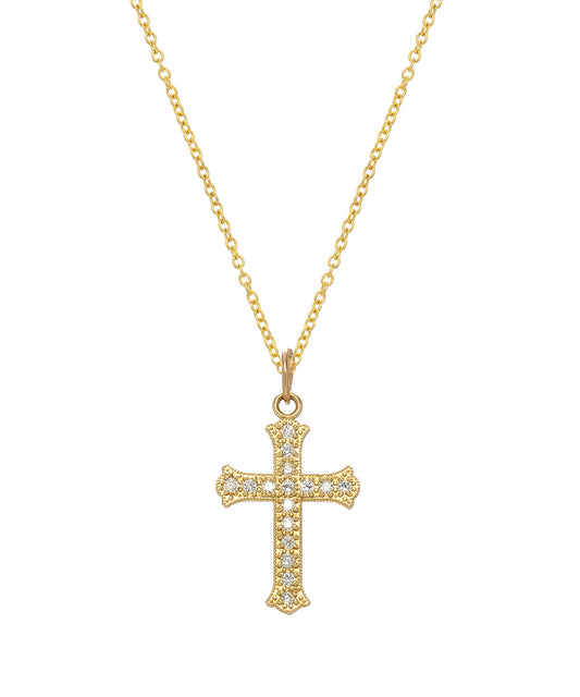 14KT Gold 0.16 ct SI1 G Color Diamond Cross Fleury Pendant Necklace, 18”