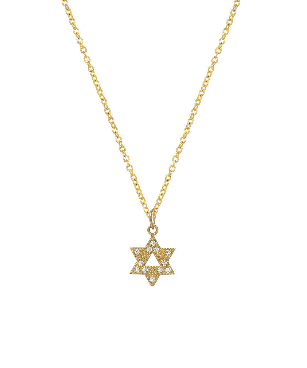 14KT Gold and Diamond Star of David Pendant Necklace, 18"