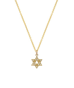 14KT Gold and Diamond Star of David Pendant Necklace, 18"