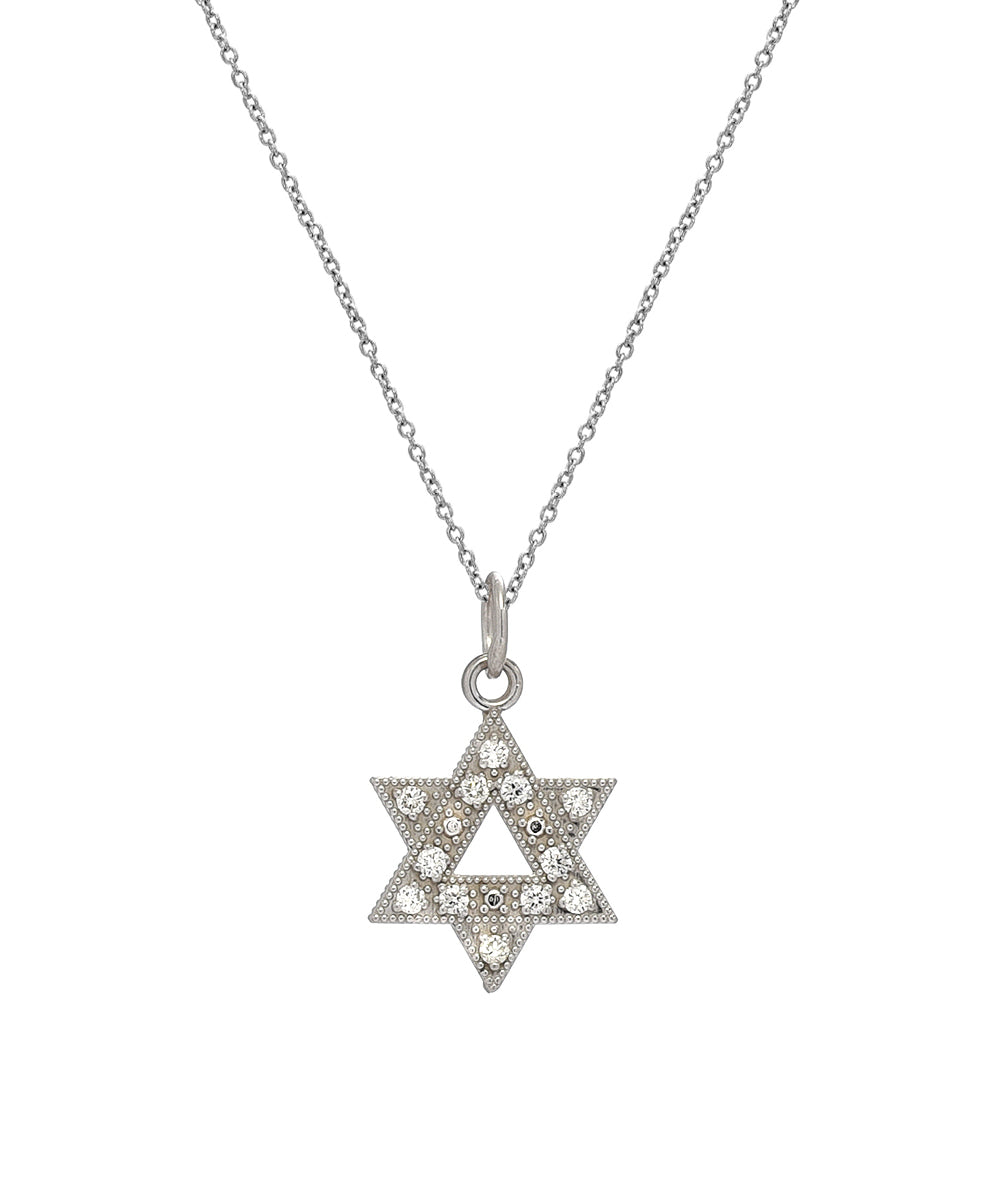14KT Gold and Diamond Star of David Pendant Necklace, 18"