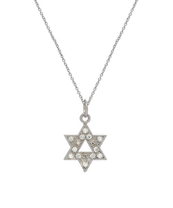 14KT Gold and Diamond Star of David Pendant Necklace, 18"