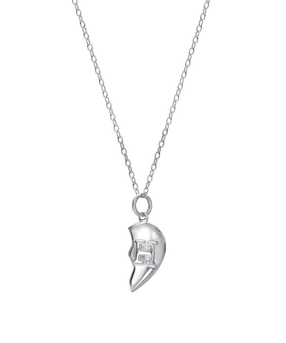 Sterling Silver Split Heart Pendant Necklace with Custom Initials – Personalized Friendship or Couple Jewelry