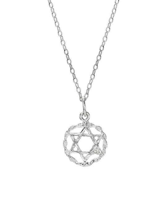 Sterling Silver Star of David in Circle Scroll Pendant Necklace
