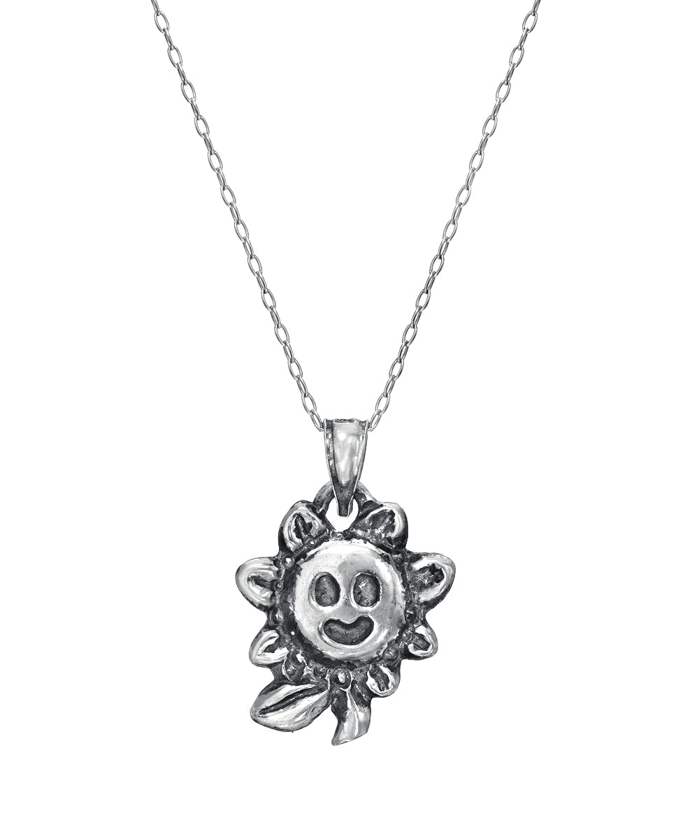 Sterling Silver Smiling Sunflower Pendant Necklace