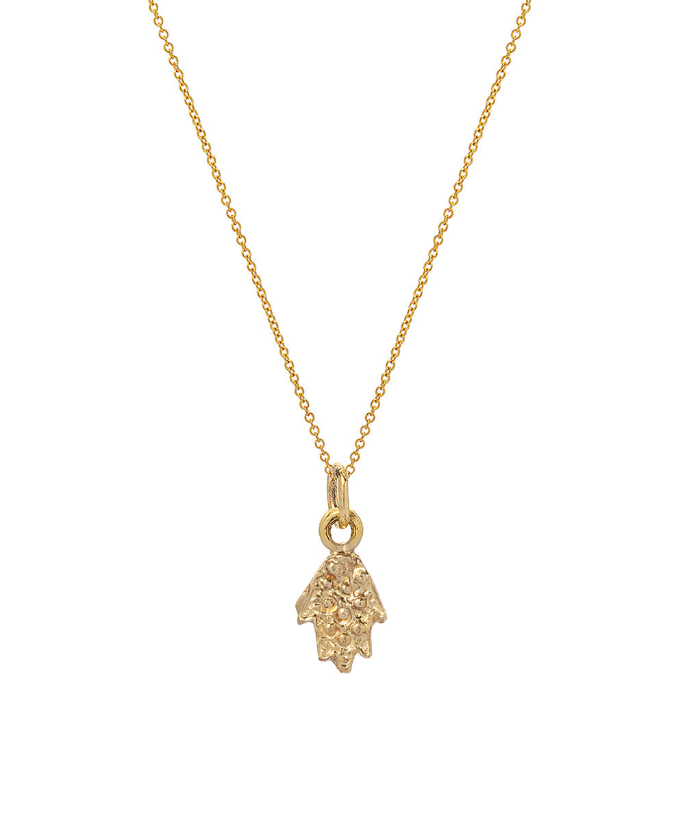 14 Karat Yellow Gold Hamsa Pendant Necklace, 18"